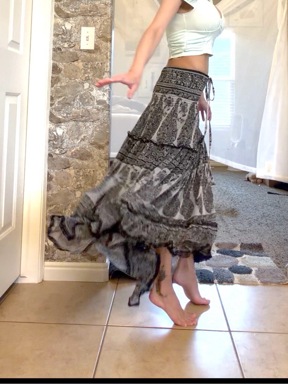 Medium Lapis Black and White hi-low Skirt